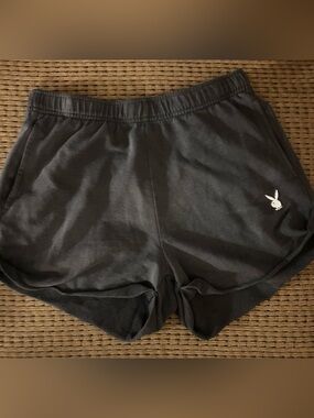 Playboy by Pacsun Bunny Sweat Shorts Dark Gray Y2K Gym Comfy Cotton Blend